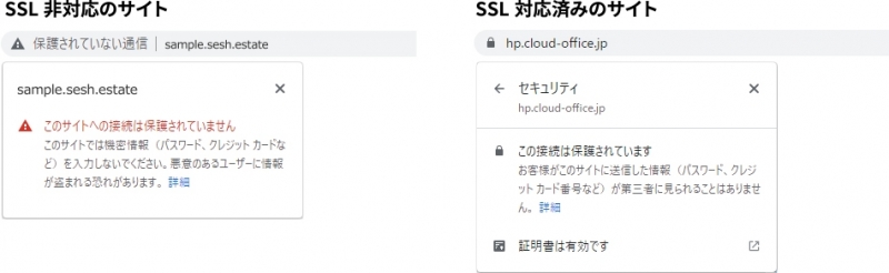 SSL化されていないと警告が表示される